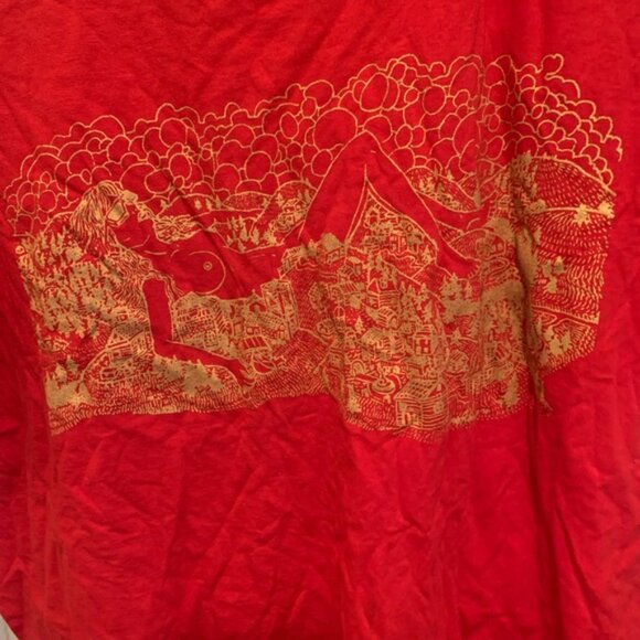 Rare limited Print Silkscreened Red Graphic T-Shirt W/ Gold Ink 100% Cotton SZ L - Picture 2 of 4